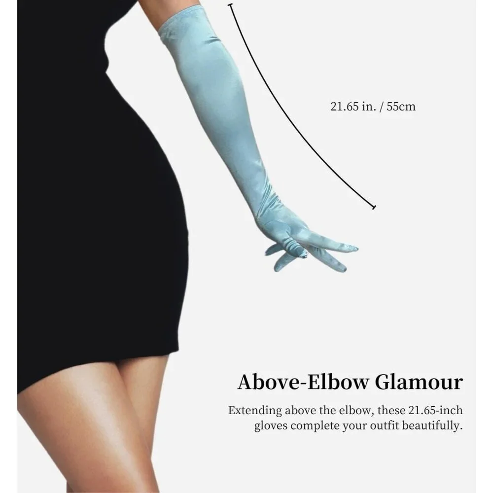 Women's Elbow Length Light Blue Satin Gloves Costume Princess Party Accessories